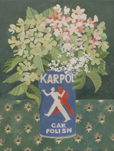 Hortênsias numa lata velha de verniz para automóveis (acrílico) de Jennifer Abbott