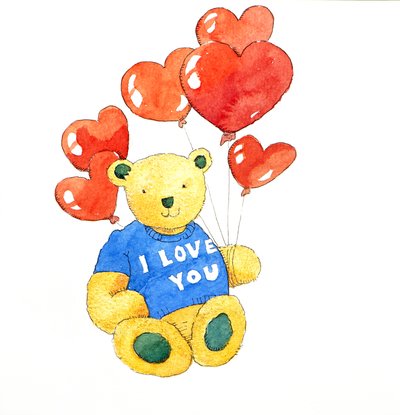Eu amo-te urso - balão, 2011 (aguarela) de Jennifer Abbott
