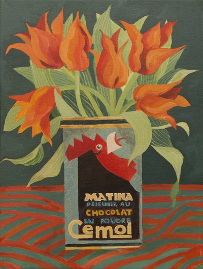 Tulipas vermelhas numa lata de café velha (acrílico) de Jennifer Abbott