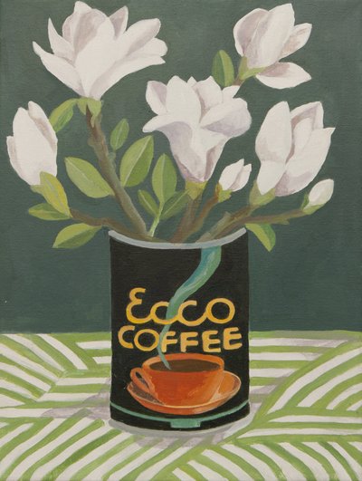 Magnólia branca numa lata de café velha (acrílico) de Jennifer Abbott