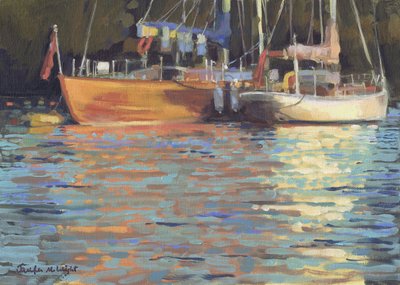Reflexos de um iate à tarde (óleo sobre tela) de Jennifer Wright