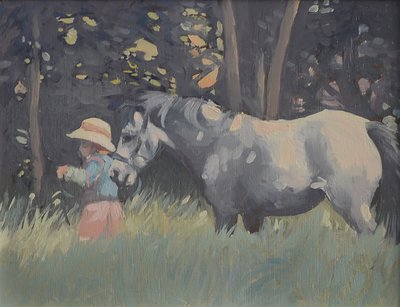 Caroline e Rosie O Pónei (óleo sobre tela) de Jennifer Wright