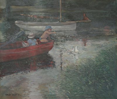 Crianças a navegar num iate (óleo sobre tela) de Jennifer Wright
