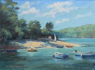 Fishermans Cove Salcombe, óleo a bordo, 2016 de Jennifer Wright