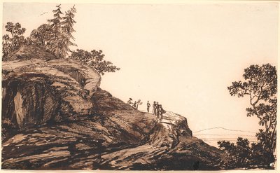 Paisagem montanhosa com pessoas e burros em uma estrada de Jens Juel