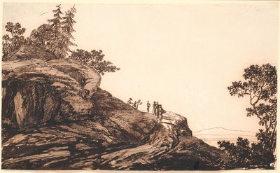Paisagem montanhosa com pessoas e burros em uma estrada de Jens Juel