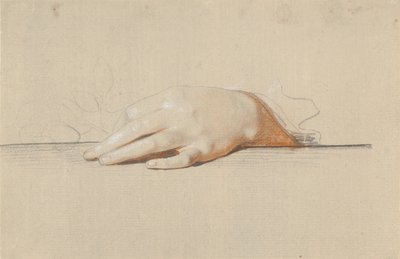 A mão esquerda descansando sobre uma mesa, segurando uma rosa de Jens Juel
