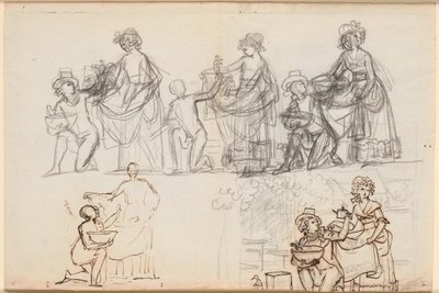 Vários rascunhos de uma cena de P.A. A peça de Heiberg "Os perigos da China" de Jens Juel