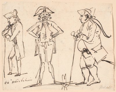 Meditação. Caricaturas de Clemens, Juel e Charles Bonnet de Jens Juel
