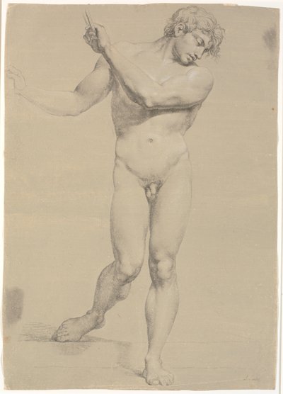Modelo em pé de frente, com os braços levantados de Jens Juel