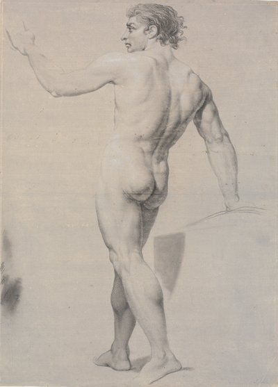 Modelo em pé, visto de costas, braço esquerdo levantado de Jens Juel