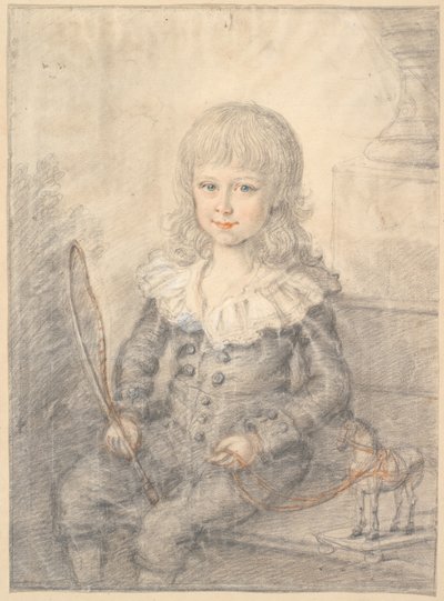 Retrato de menino com um cavalo de brinquedo de Jens Juel