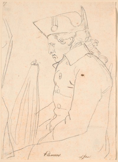 Retrato do gravador J.F. Clemens. Figura de três quartos sentado de perfil para a esquerda de Jens Juel