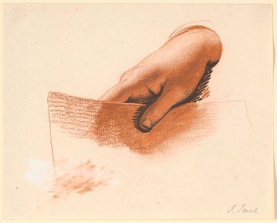 Estudo da mão direita de um homem, segurando um pedaço de papel; estudo para o retrato da família Anker de Jens Juel