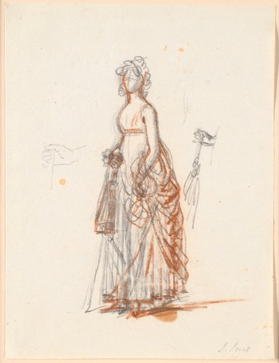 Estudo para o retrato da família Ryberg; A figura da Sra. Ryberg e a mão direita segurando um guarda-sol de Jens Juel