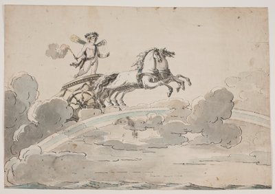 Cupido (Eros) andando em uma carruagem no arco-íris de Jens Petersen Lund