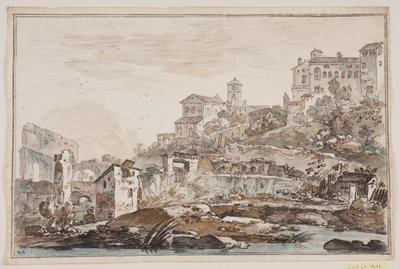 Perspectiva da cidade com ruínas e igreja e palácio elevados de Jens Petersen Lund
