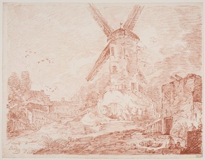 Paisagem italiana com moinho de vento de Jens Petersen Lund