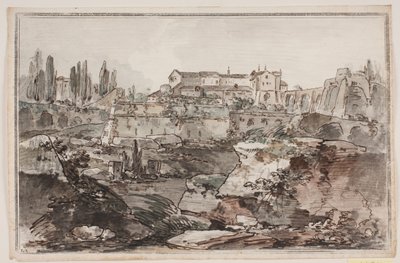 Prospeto com fortaleza (?), ruínas, rochas e água de Jens Petersen Lund