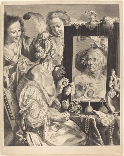 An Old Woman at the Toilet Table de Jeremias Falck after Johann Liss after Bernardo Strozzi