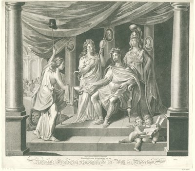 Alegoria na Assembleia Nacional, 1796 Impressão de arte simbólica na Assembleia Nacional representando o povo da Holanda (título no objeto) de Jeremias Snoek