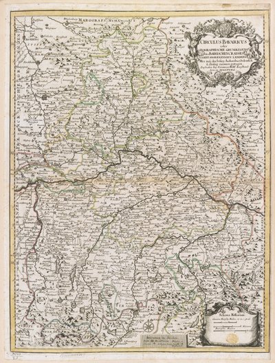 Mapa da Baviera, c.1695 (gravura a cores) de Jeremias Wolff