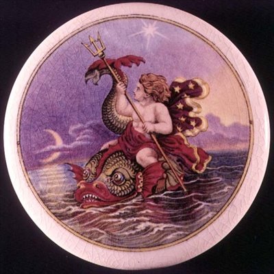 Pratt ware pote tampa pintada com uma ninfa do mar por Jesse Austin (1806-79), c.1850 de Jesse Austin