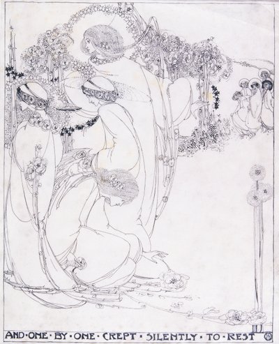 E Um por Um Crepto em Silêncio para Descansar, c.1902-3 (caneta e tinta preta em velino) de Jessie Marion King
