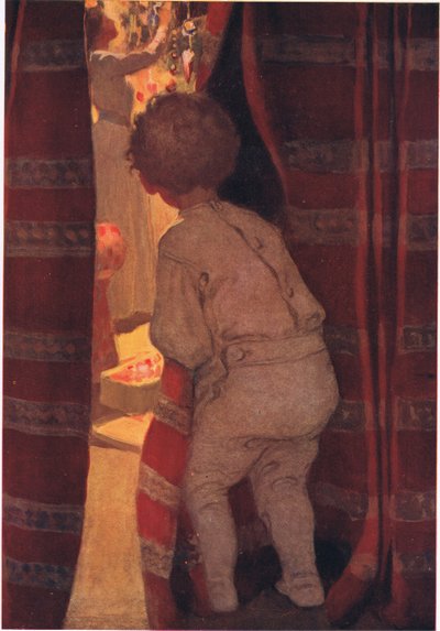 Desceu as escadas para dar uma espreitadela no salão (cor litho) de Jessie Willcox Smith