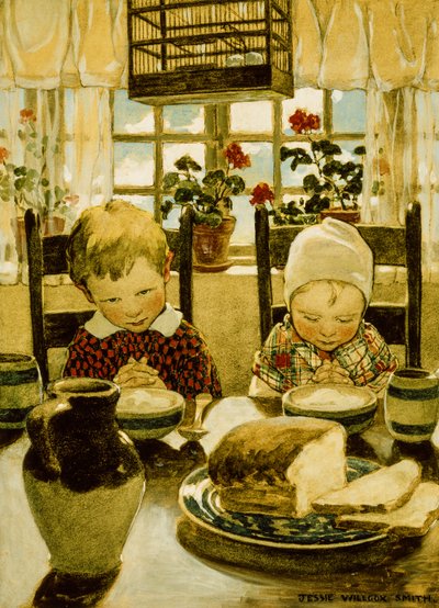 Orações ao pequeno-almoço (aguarela) de Jessie Willcox Smith
