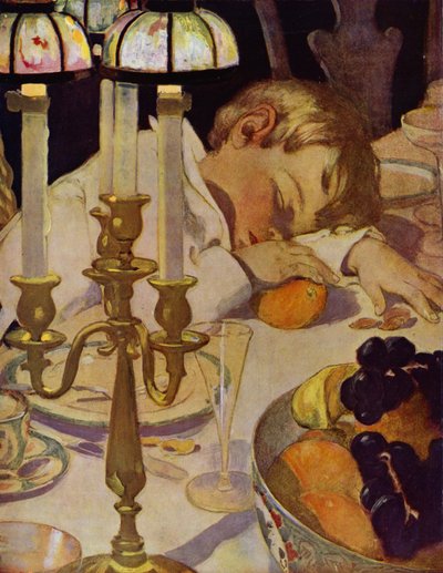 Robin colocou a cabeça no braço e fechou os olhos (lito colorido) de Jessie Willcox Smith