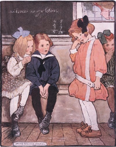 Ela desceu da plataforma, ainda bravamente sufocando suas lágrimas (lito colorido) de Jessie Willcox Smith