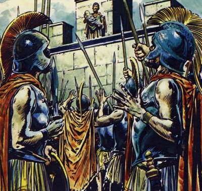 Alexandre, o Grande, era filho de Filipe II da Macedónia (litografia a cores) de Jesus Blasco