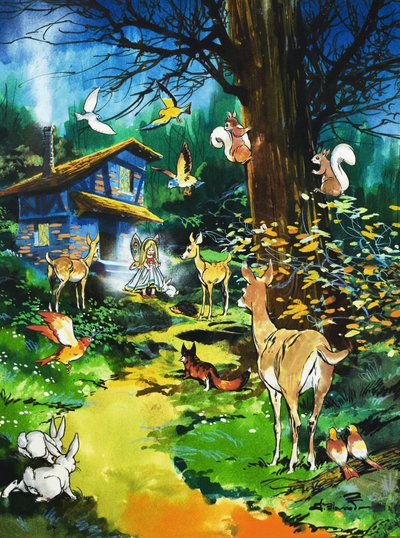 Animais da floresta visitam uma casa de fadas de Jesus Blasco