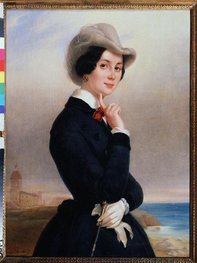 ""Retrato da atriz russa Vera Michurina-Samoylova (Samoylova) (1866-1948)"" Pintura de Eugene Pluchart (1809-1880) por volta de 1840 Tropinin (Tropinin) Museum Moscou, Rússia de Jewgenij Alexandrowitsch Pluchart
