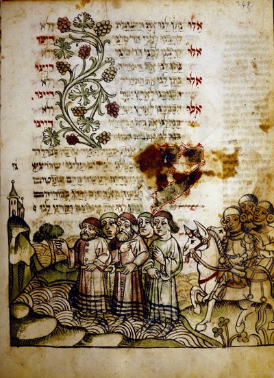 Passagem do mar vermelho, a partir de um Machazor do século XV, Biblioteca Palatina, Parma de Jewish School