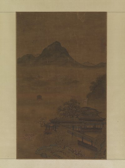 Pavilhões Palaciais Nas Névoas da Primavera (tinta, cor e ouro sobre seda) de Jiang Yuan