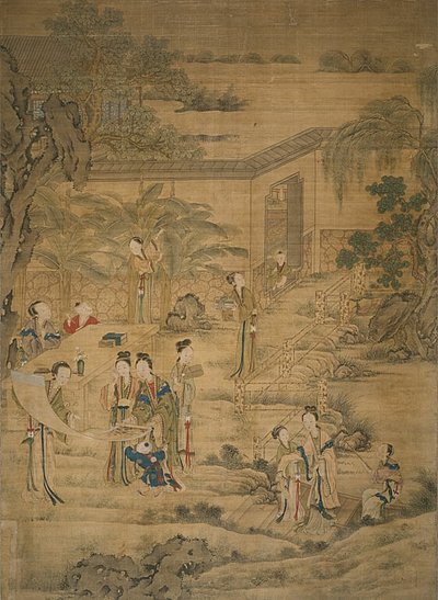 Mulheres a ver pinturas de Jiao Bingzhen