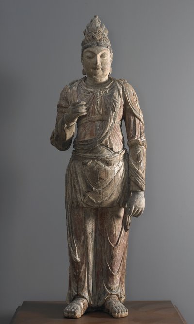 Bodhisattva em pé, dinastia dos séculos XII a XIII (madeira paulownia com gesso e policromada) de Jin Dynasty Chinese School