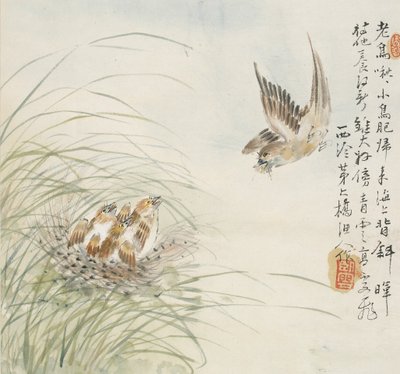 Um pássaro carregando comida em sua boca, 1857 de Jin Yuan