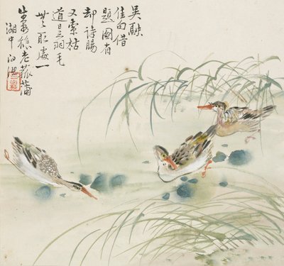 Três patos nadando em uma piscina, 1857 de Jin Yuan