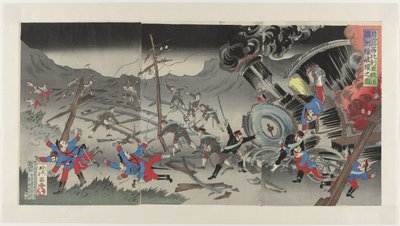 Destruição ferroviária na Manchúria durante a Guerra Russo-Japonesa
Nichiro Shiberia tetsudô Manshûsen hakai no zu (título sobre o objecto) de Jinsai Rosetsu
