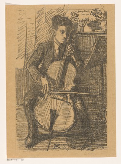 George Bacot tocando um violoncelo de Jo Koster (signed by artist)
