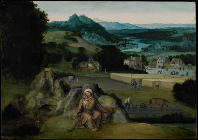 O resto no voo para o Egipto (O Campo Milagroso de Trigo) c.1518-24 (óleo sobre painel) de Joachim (workshop of) Patinir