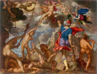 A Batalha entre os Deuses e os Gigantes, c. 1608. de Joachim Anthonisz Wtewael