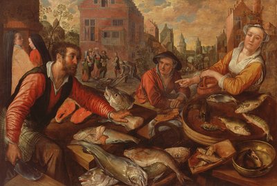 O mercado do peixe (óleo sobre tela) de Joachim Beuckelaer or Bueckelaer
