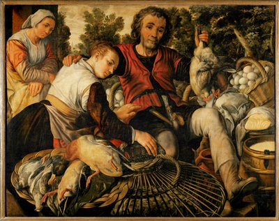 Camponeses no mercado (pintura sobre madeira de carvalho) de Joachim Bueckelaer