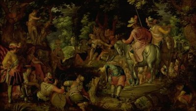 João Batista pregando na floresta de Joachim Wtewael or Utewael