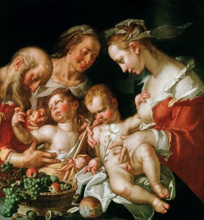 A Sagrada Família com João Batista, ca. 1600. de Joachim Wtewael or Utewael