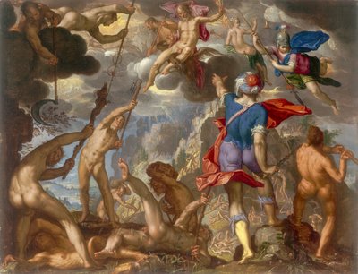 A batalha entre os deuses e os gigantes, c.1608 de Joachim Wtewael or Utewael